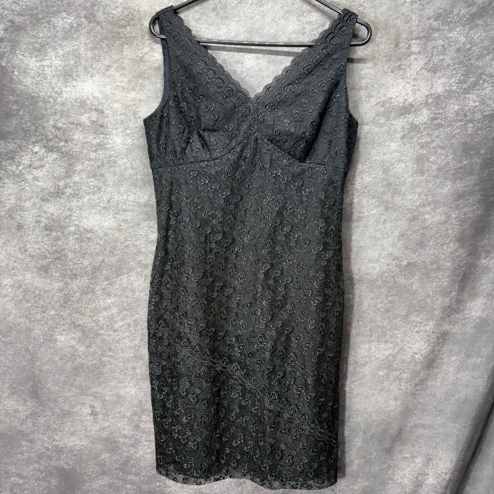 Y2K Donna Ricco Whimsigoth Black Floral Lace Babydoll Sheath Dress Size 10P